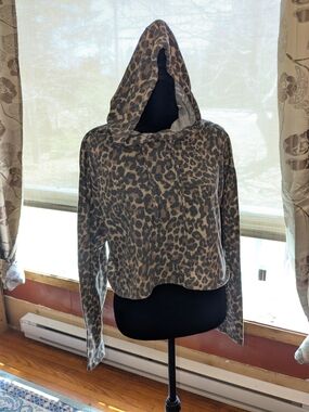 Leopard Print Hooded Pullover - Brown & Black